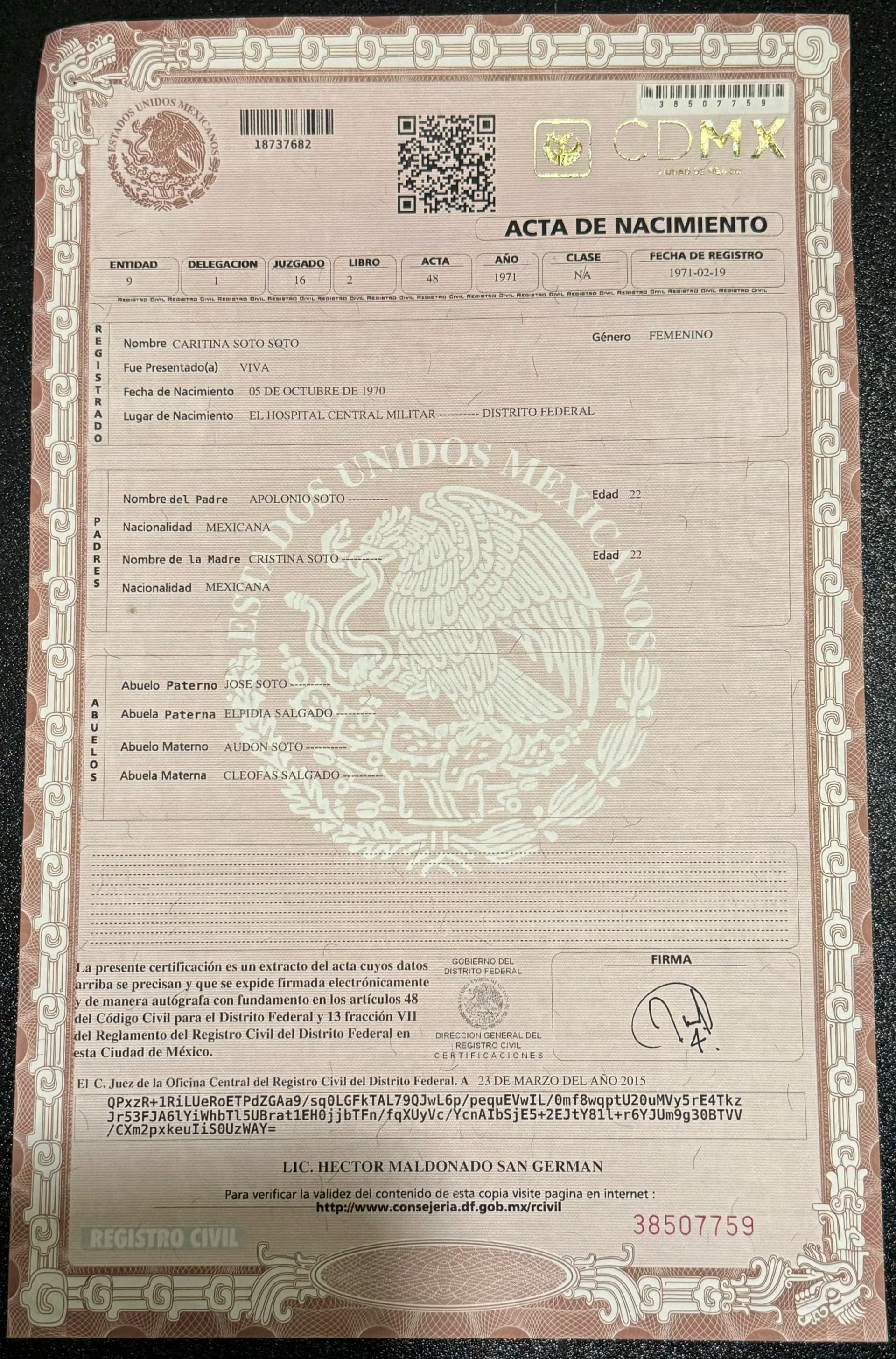 Original Birth Certificate Image